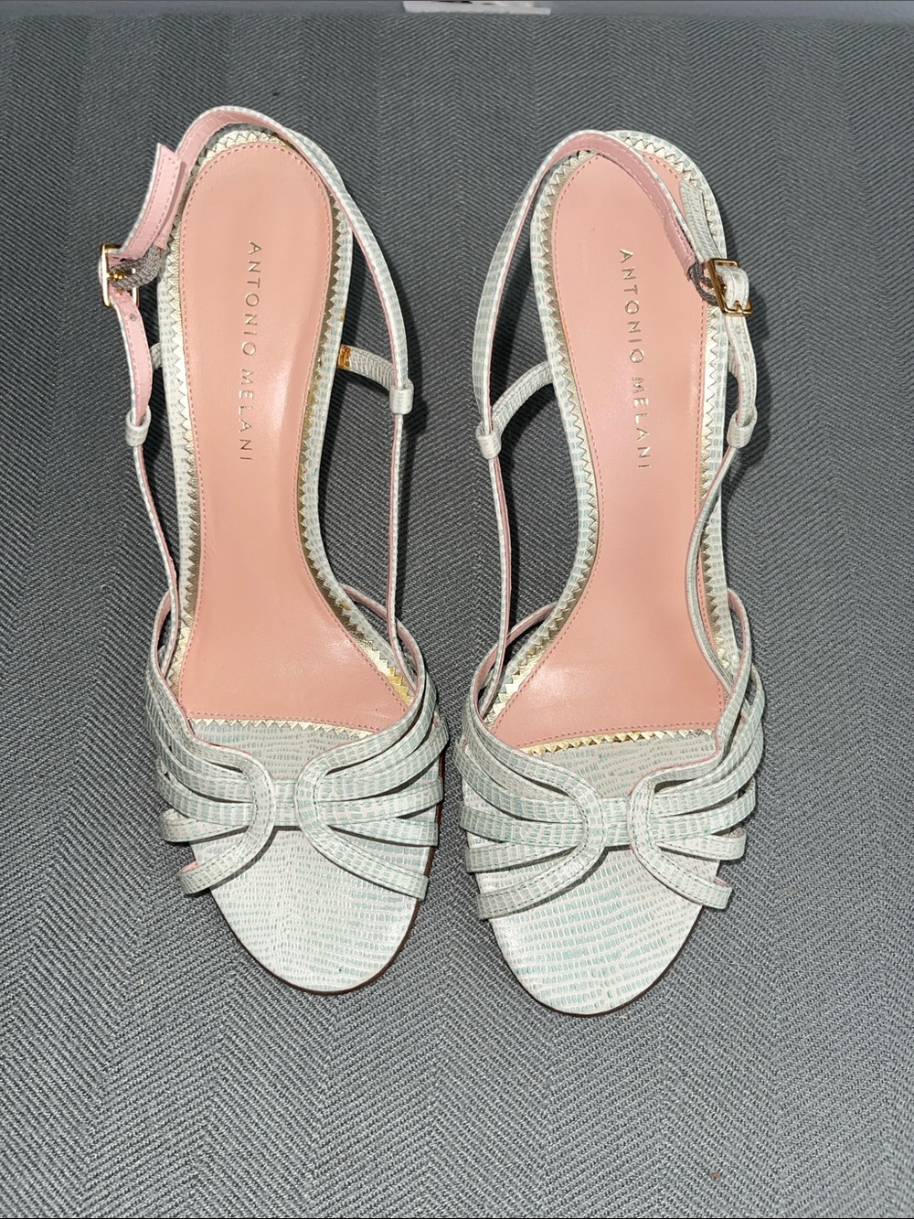 ANTONIO MELANI mint green/ light sage Strappy Slingback Heels